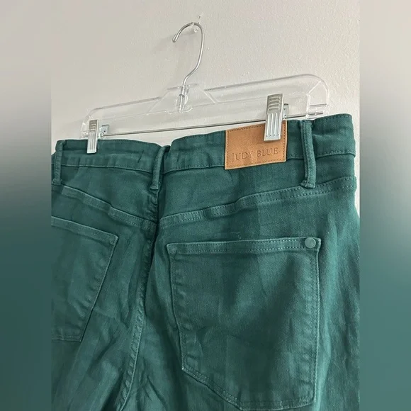Judy Blue Tummy Control High Rise Wide Crop Denim Jeans | Teal - Picture 9 of 10